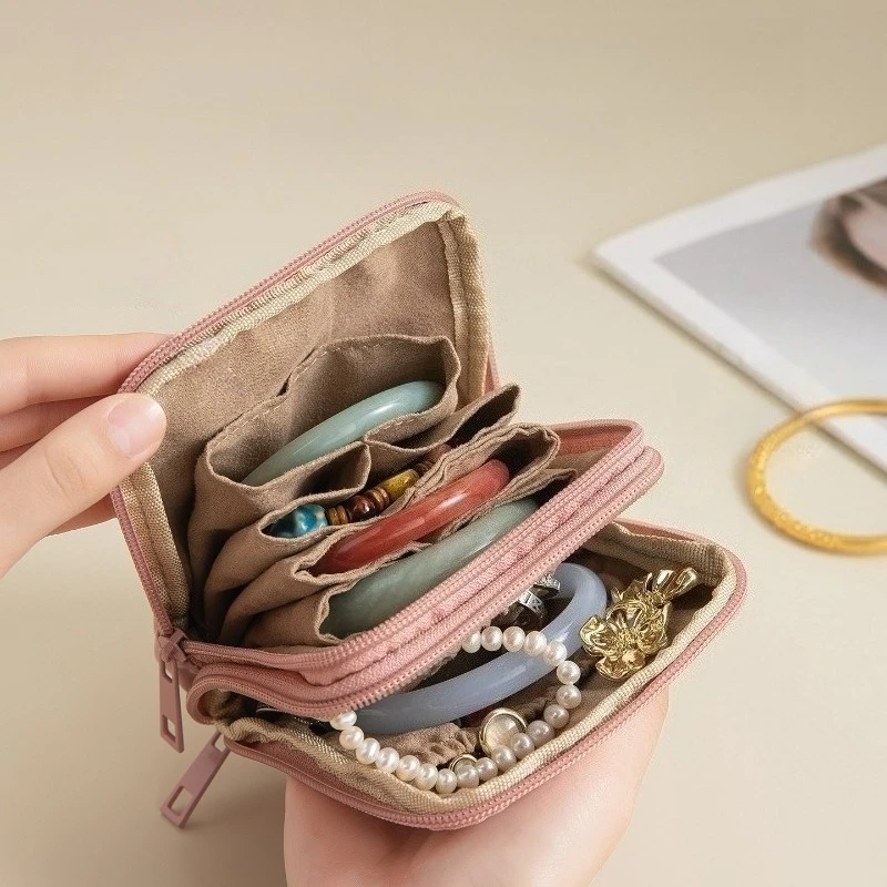 

Portable Double Layer Jewelry Organizer Travel Bag PU Waterproof Zipper Pouch for Necklaces Earrings Rings Cards Makeup Gift