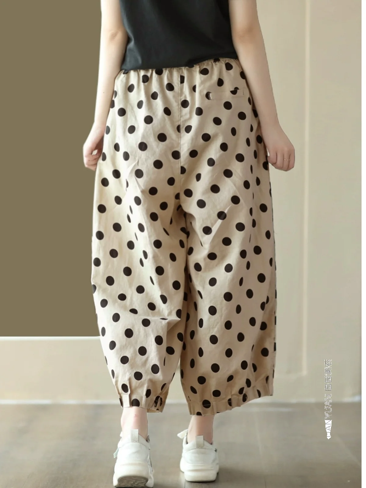 Japanese Sle Polka Dot Wide Leg Pants Women's Small Size Casual Cotton Linen Harlan Nine Point Pants Korean Sle Commute