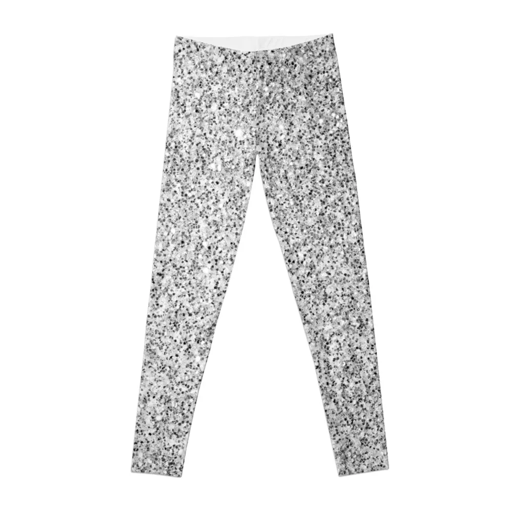 

Silver faux glitter sparkles Leggings jogging pants women yoga wear ladies gym legging woman