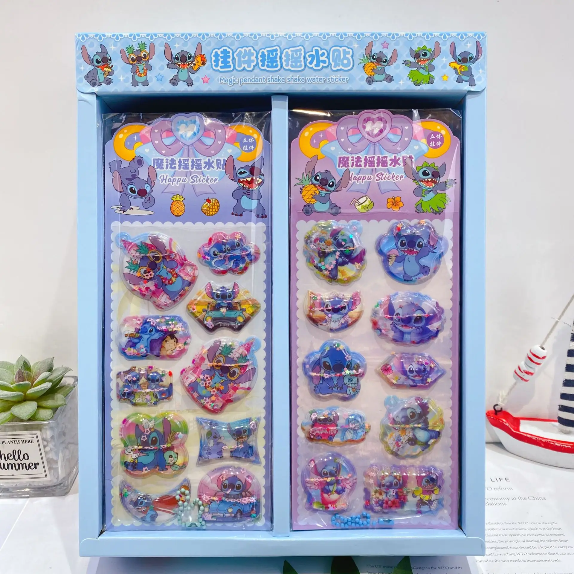 Pegatinas Kawaii de dibujos animados de Disney Stitch 3D para sacudir agua, pegatinas bonitas, papelería decorativa, regalo, suministros escolares, 24 Uds.