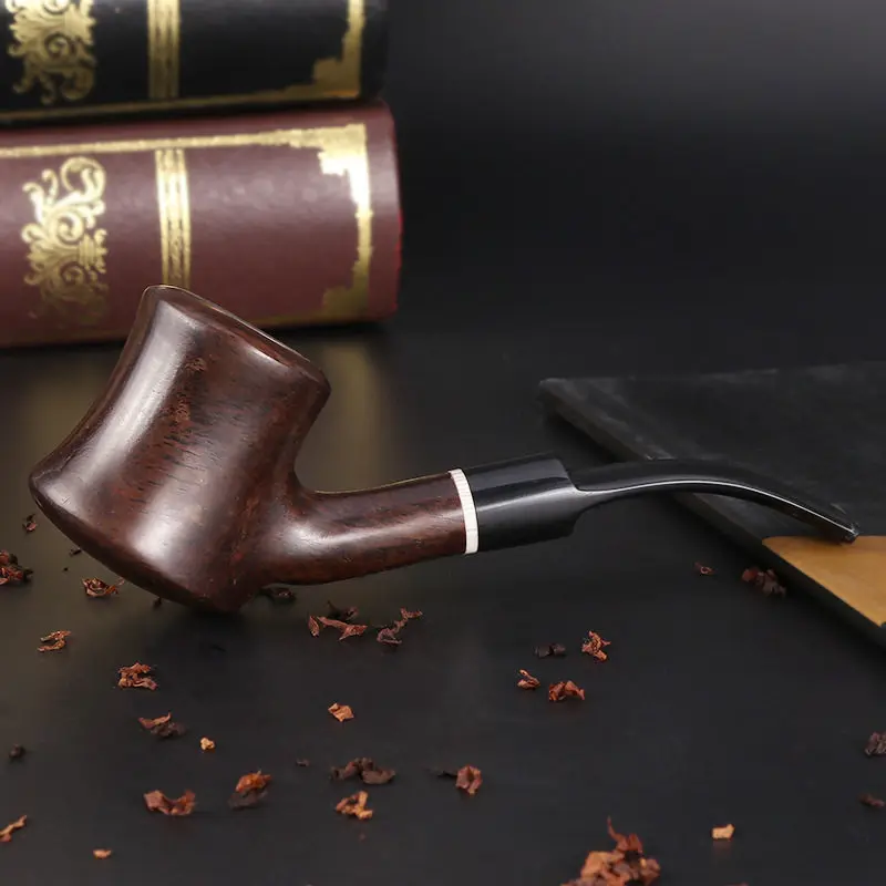 Classic Long Solid Ebony Wood Churchwarden Bent Smoking Pipe Tobacco Pipe Fit for 9mm Filter Gift for Father