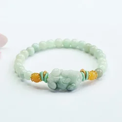 Burmese Jade Pixiu Bracelets Jadeite Women Amulets Charms Designer Jewelry White Bead Amulet Natural Stone Accessories Man