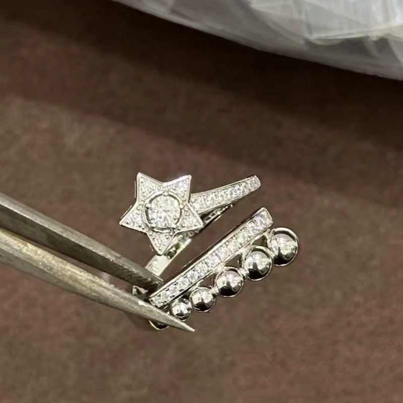 

Europe America S925 Sterling Silver Full Diamond Star Adjustable Ring Woman Top Quality Fine Jewelry Trend