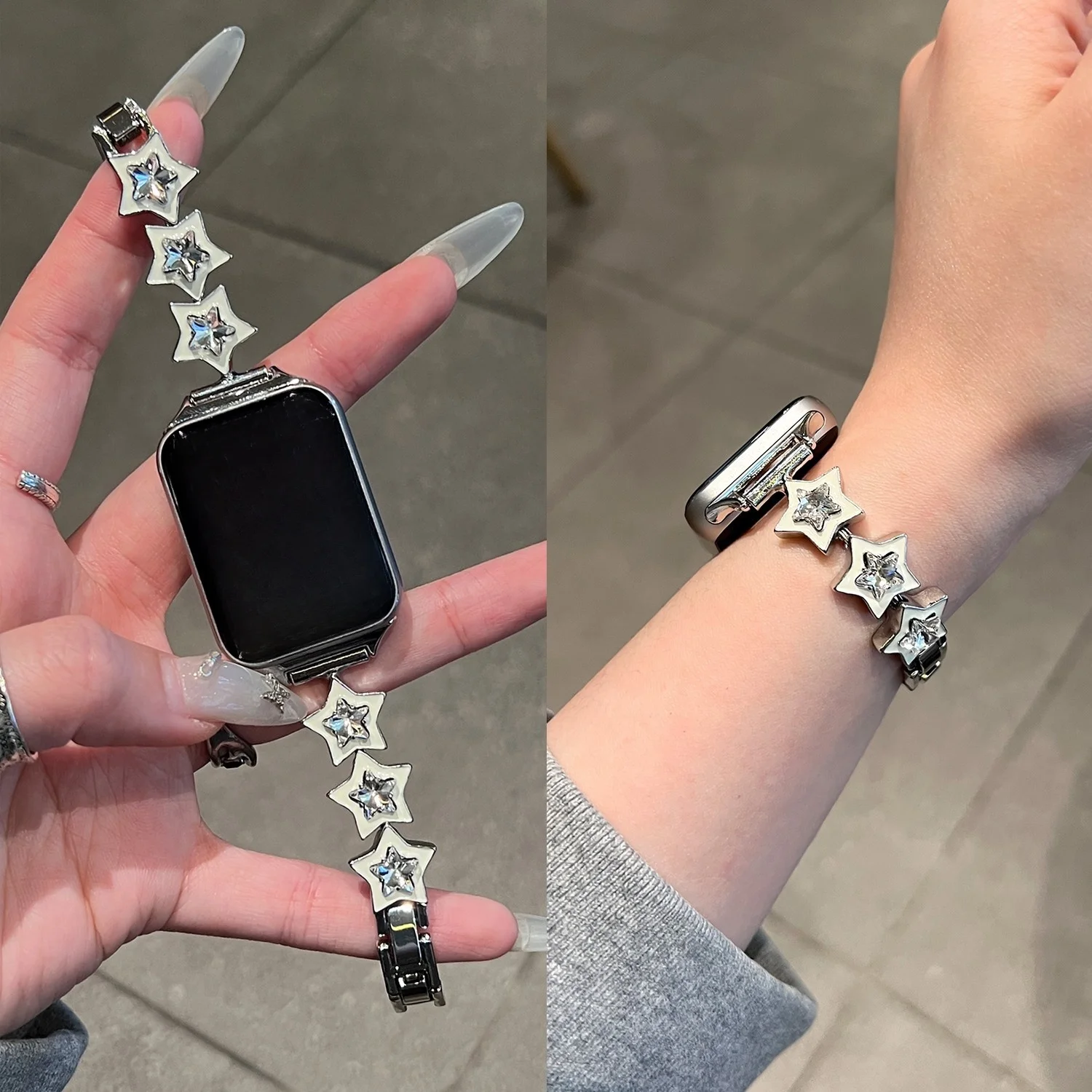 

Metal star studded diamond strap suitable for Xiaomi Band 8Pro/9Pro，For Mi band 3/4/5/6/7，8/8NFC/9/9NFC/10/10NFC，For Redmi Watch