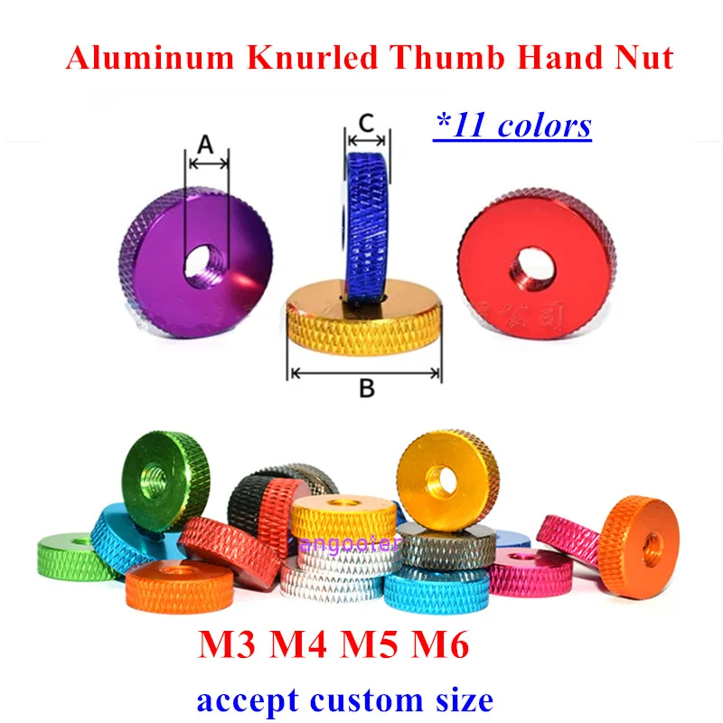 5pcs/10pcs M3 M4 M5 M6 Flat Thumb Nuts anodized Aluminum Knurled Tighten Hand Nut Multicolor 11 colors For FPV RC Models