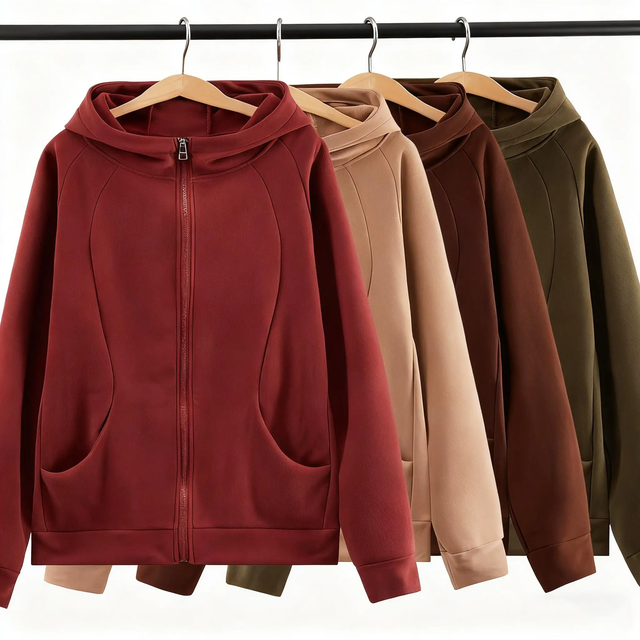 

Womens Casual Versatile Solid Color Zipper Hoodies Slimming Fleece Jackets Pocket Thicken Sportswear Comfortable Autumn Hoody
