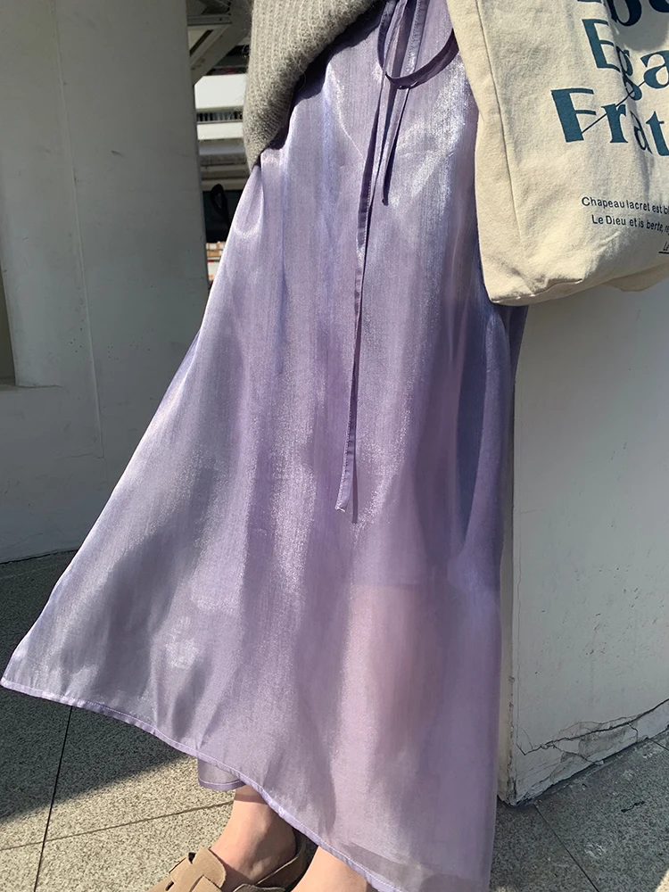 

Специальное предложение: Ультра-романтичная юбка-миди с высокой талией и разрезом сзади из блестящего атласа, повседневная женская юбка А-силуэта.