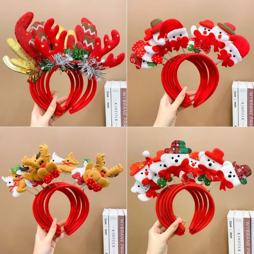 

5PCS Elk Antler 2025 Headband Santa's Hat Adults Kids Christmas Hair Hoop Headwear Headdress Photographic New Year Hairband