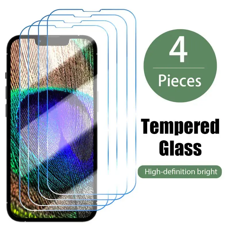 4PCS Tempered Glass for iPhone 15 14 13 12 11 Pro Max Mini Screen Protector for iPhone 15 Plus  XR X Xs MAX Full Cover Glass