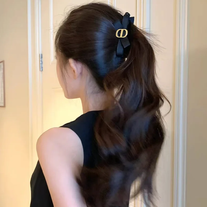 1/2 Stück ZYFHTT Schwarze Satin-Haarschleife für Frauen Täglicher Gebrauch Koreanischer Stil Pferdeschwanz-Clip Modische Mädchen-Haarnadel – Detail 4