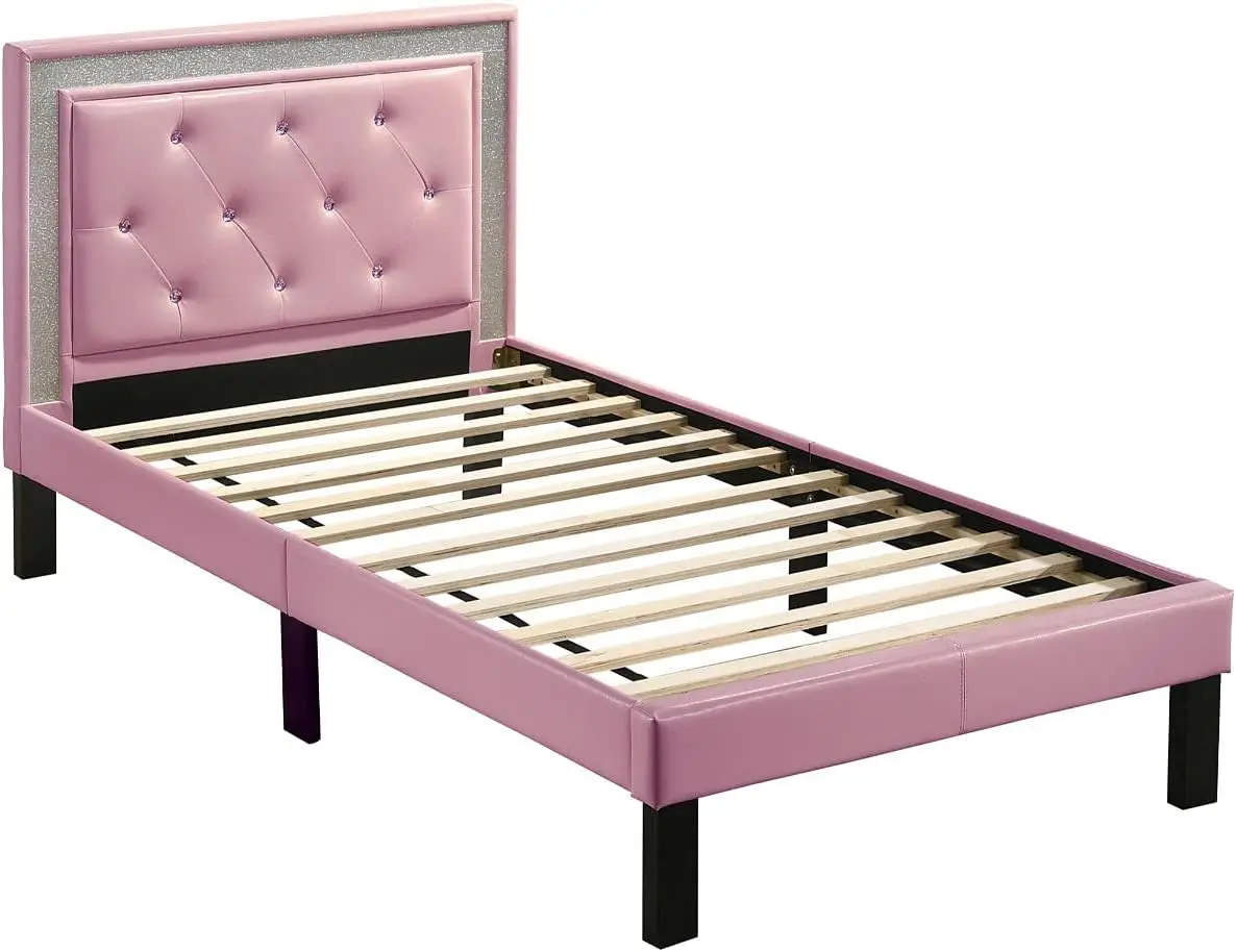 Elegant Pink Twin Upholstered Bedframe Poundex F9375T Bobkona Heartland-Sleep in Style & Comfort