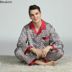 2026Men's Spring Summer Pajamas Sets Long Sleeve Tops&Pants Two-pieces Satin Home Clothes Male Ice Silk Printed Lounge Nightwear