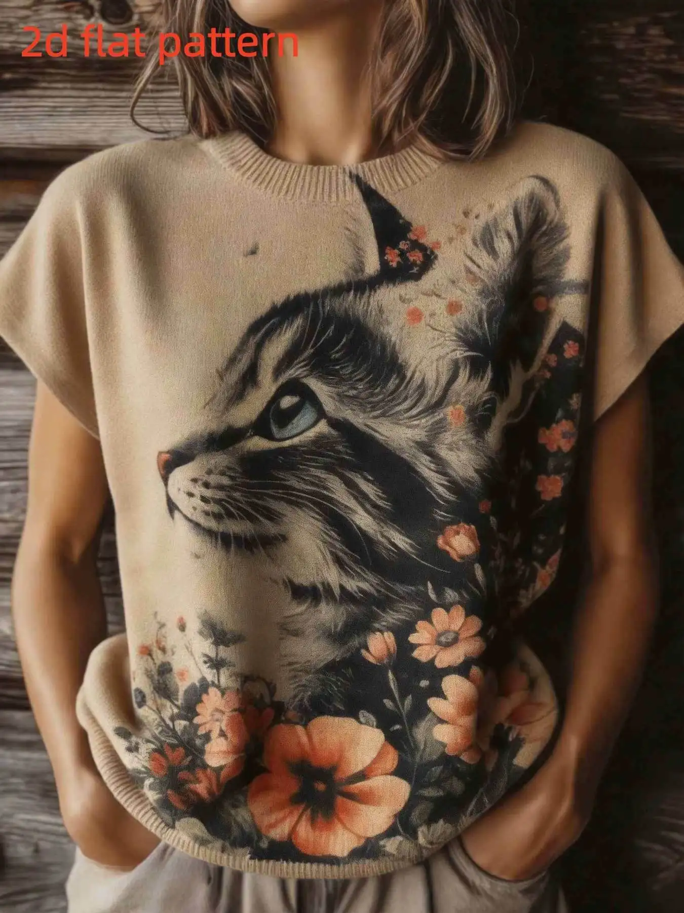 

2D Flat Pattern Spring and Summer Fashion New Style Pullover Round Neck Sleeveless Women's Top with Floral Pattern Digital Printing Trendy Women's Clothing Women's Top for Music Festival
