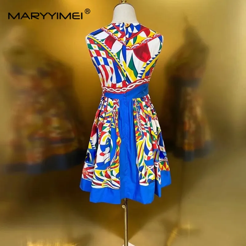 MARYYIMEI Fashion Women Pure cotton dress Sleeveless Sicilian Classic Geometric Print Pure cotton Dresses