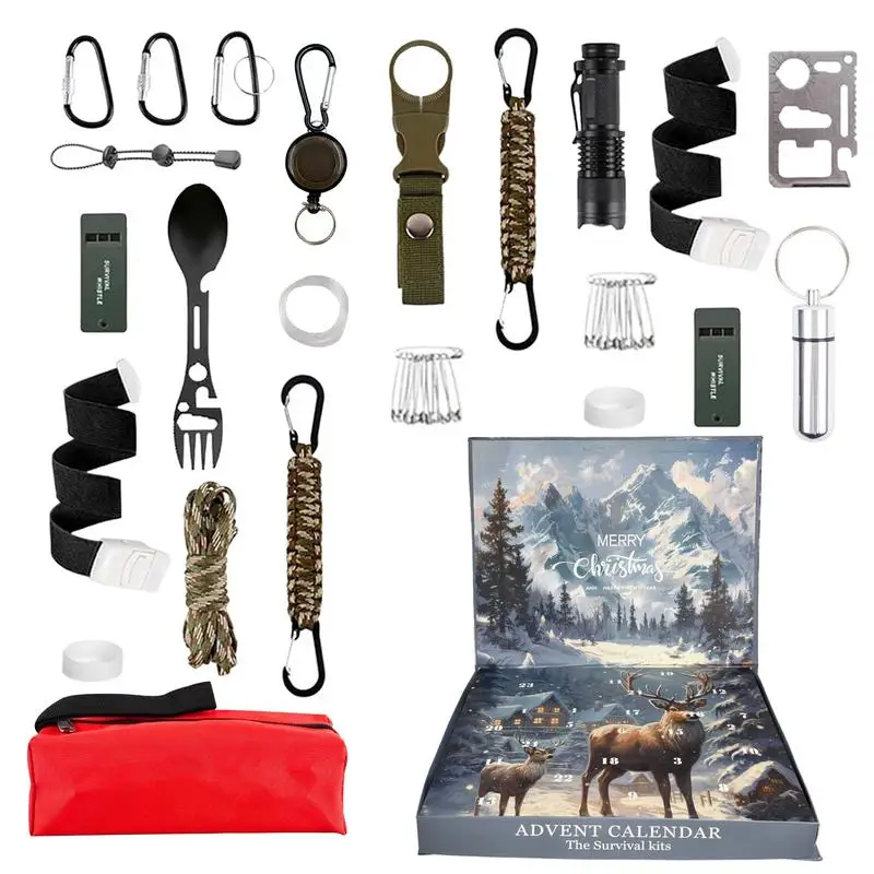 

Survival Tools Advent Calendar 2024, 24 Days Survival Kits Christmas Countdown Calendar Xmas outdoor Tool Gift for hikking climb