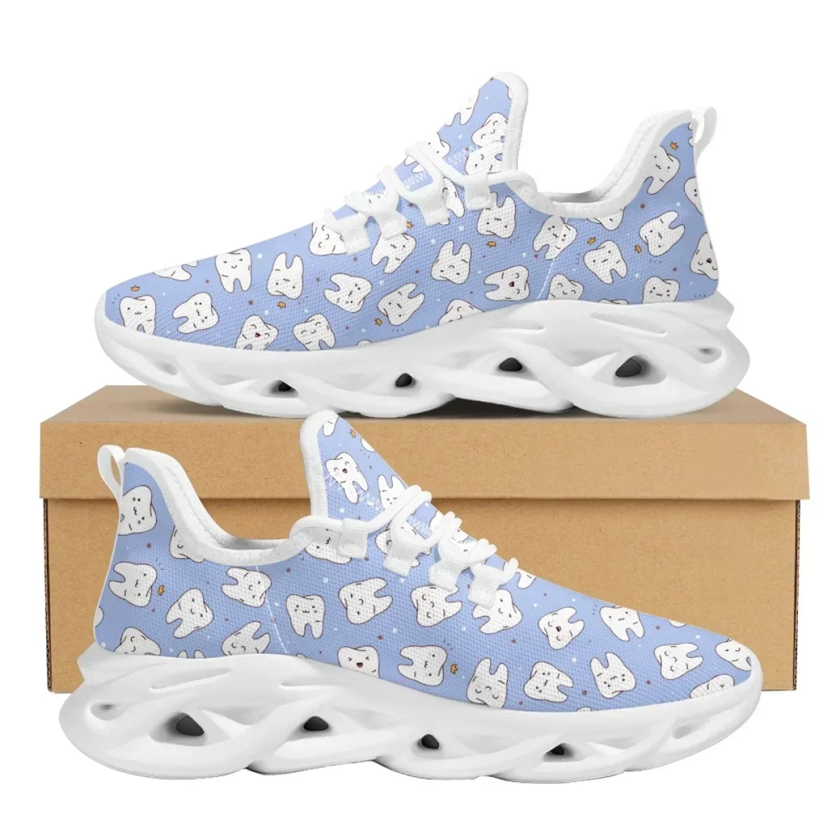 

Женские сетчатые кроссовки с милым зубным принтом, легкие, на шнуровке, дышащие, для активного отдыха, теннисные, 2025