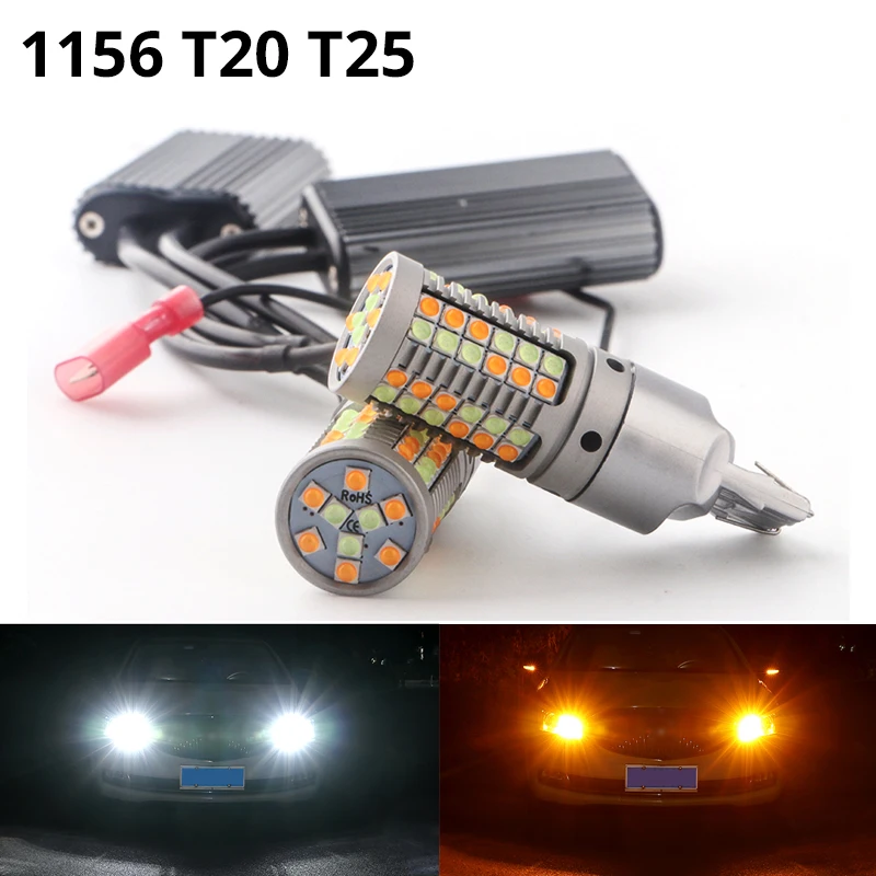 

Niscarda 2X Canbus Car LED Bulbs 1156 BA15S BAU15S T20 7440 W21W Dual Color 3030 Switchback Auto DRL Turn Signal Lamp Error Free