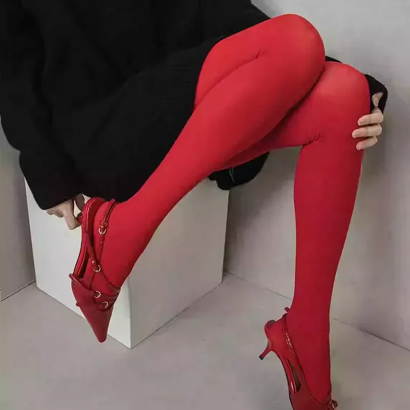 Women's Winter Velvet Pantyhose Bottom Pants Red Tights Warm Thickened Stocking Leggings Slim Lingerie Matte Party Accessories