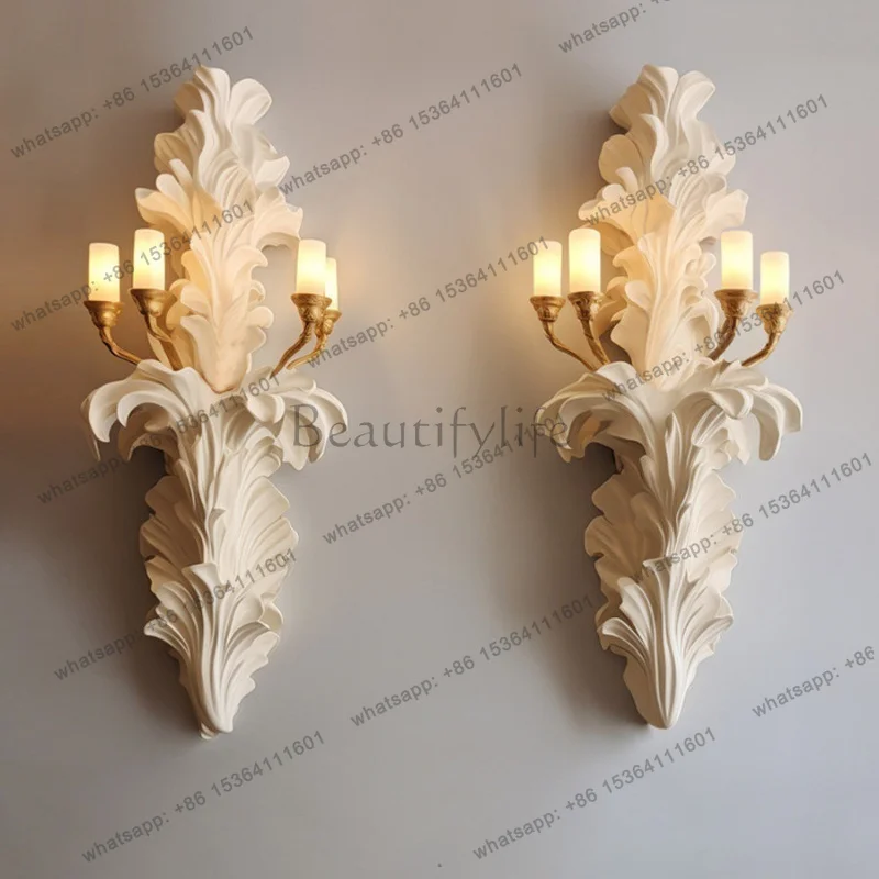 Candle luminous carved retro wall living room aisle wall lamp bedroom French creative art decoration