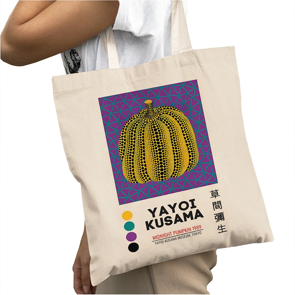 

Yayoi Kusama женские сумки для покупок тыквенный гриб повседневное использование сумка женская большая вместительная сумка через плечо с двойным принтом сумка-шоппер
