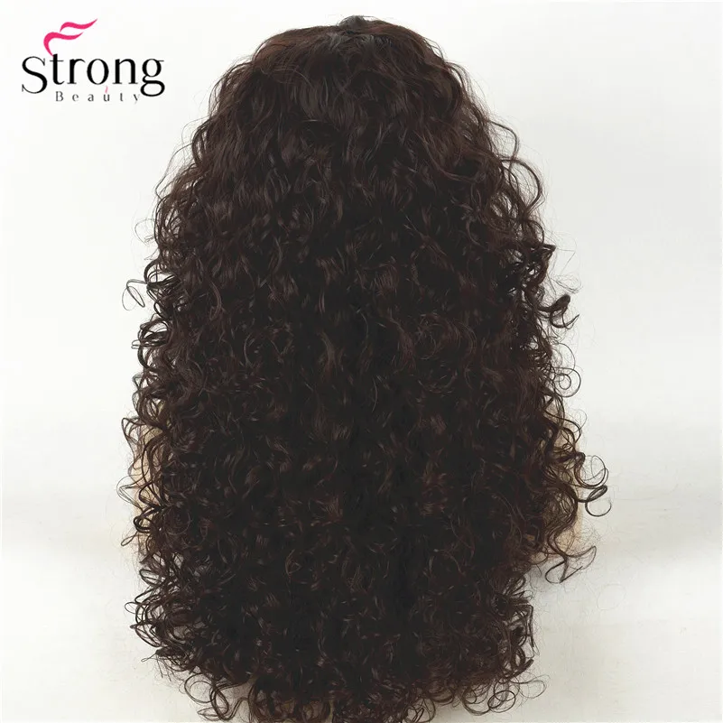 Long Dark Brown Curly Afro Full Synthetic Wig Women's Wigs