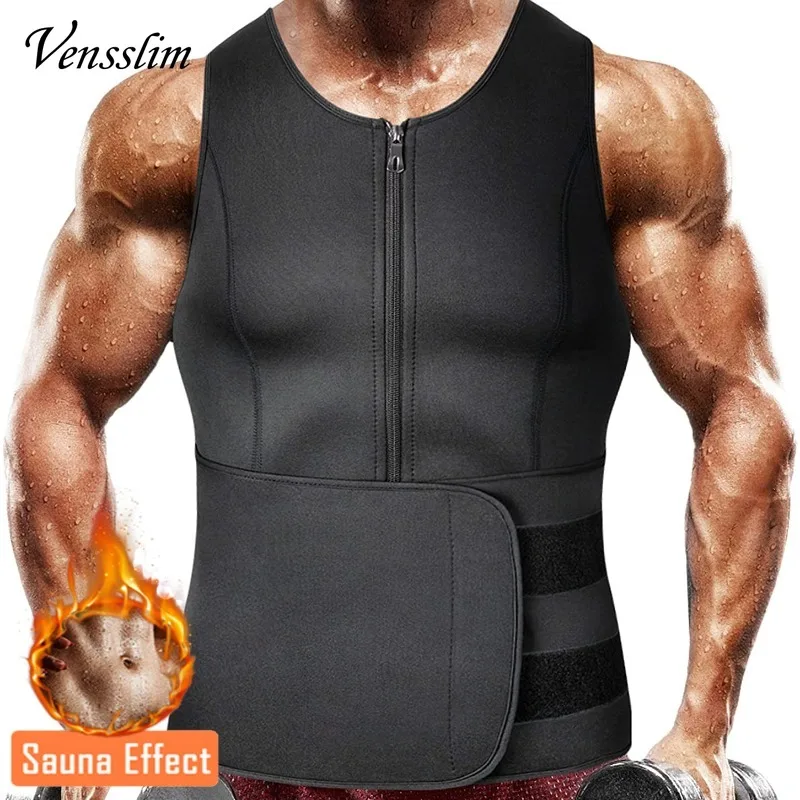 Men Waist Trainer Slimming Vest Sauna Sweat Compression Workout Shirts Fat Burner Stomach Slim Body Shaper Weight Loss Suit