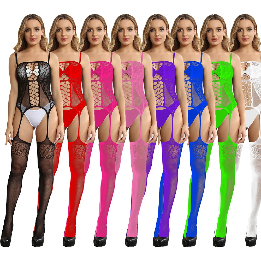

New European And American Sexy Underwear Sexy Suspenders Net Stockings Open Base Non-slip Temptation Transparent One-piece Stock