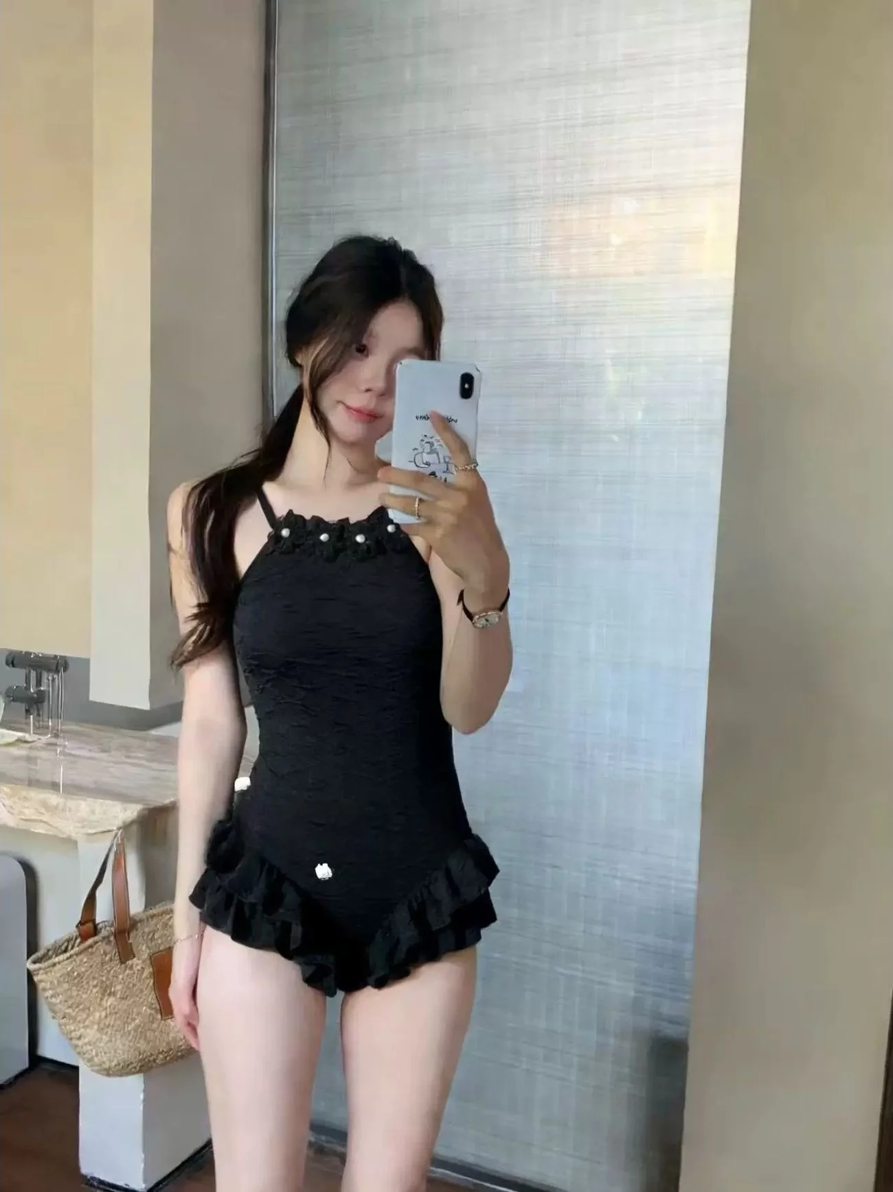 

Ele Pearl Bla One-Piece Swimsuit Slimming Concealing Small Fraance Sle Hot Spring Vaion Resort Swimwear