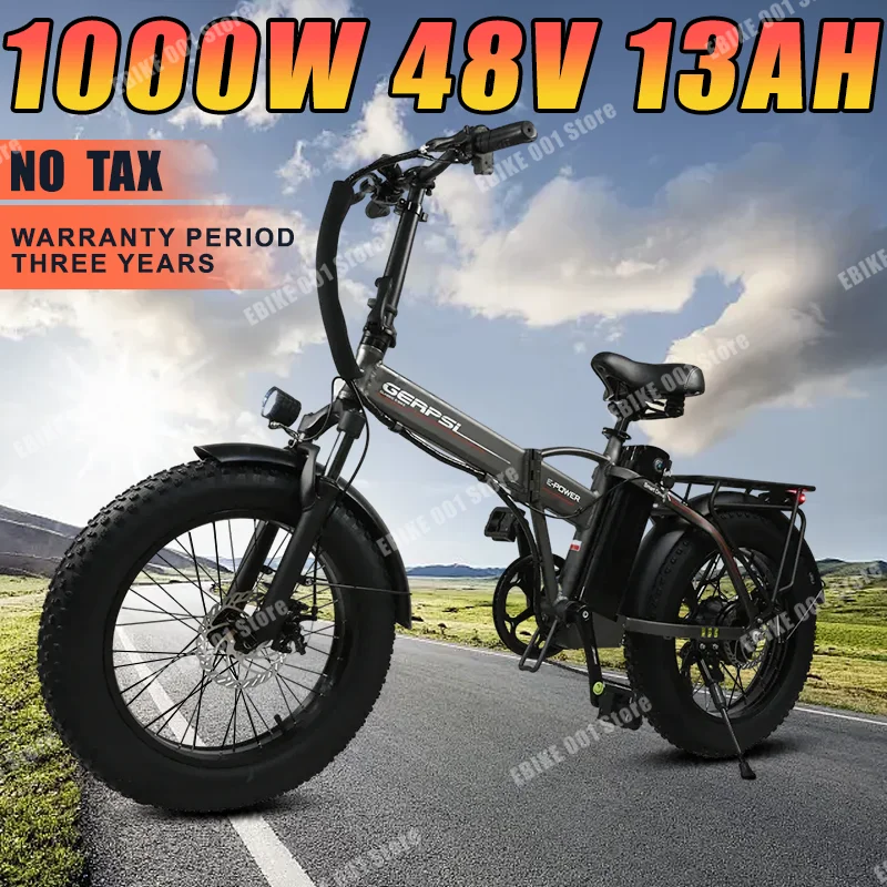 EU Stock Folding Electric Bike 1000W Motor 48V13AH Removable Battery 20*4inch Fat Tire Snow Ebike Mountain City Electric Bicycle