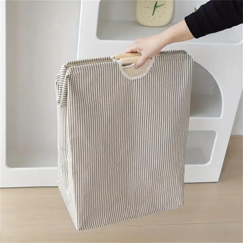 Cotton Linen Dirty Laundry Basket Foldable Round Waterproof Organizer Bucket Clothing Children Toy Home Handle Hamper Storage