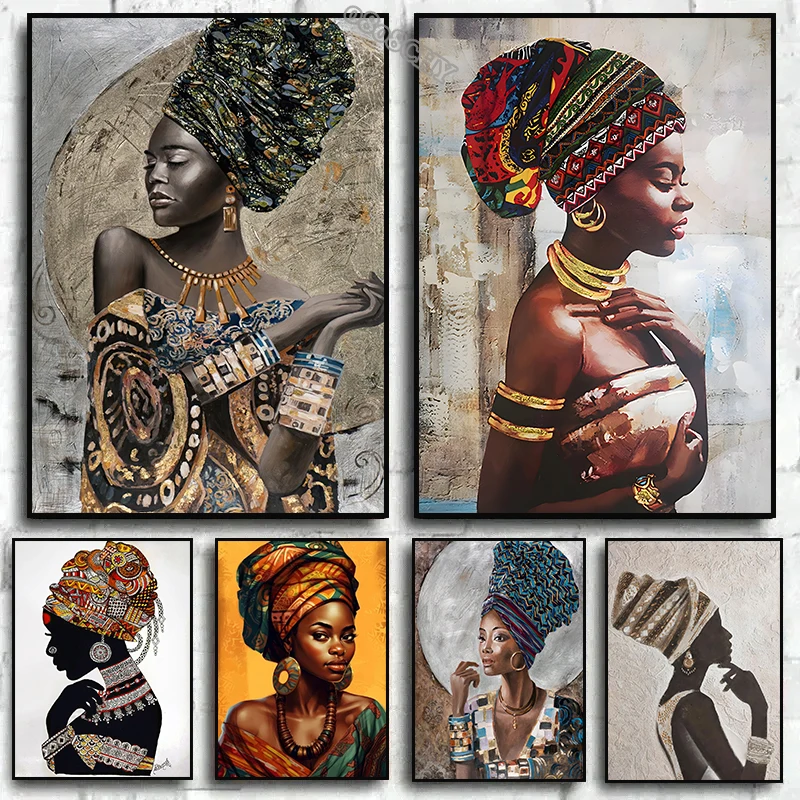 Afrikanische Frau Abstrakte Kunst Diamantmalerei Mädchen Vollrund-Bohrer Stickerei Afrikanisches Mädchen 5D DIY Mosaik-Set Neuheiten