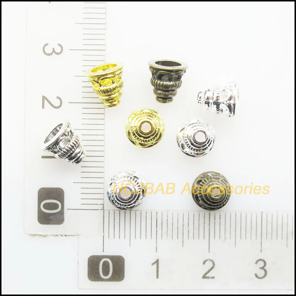 Fashion 50Pcs Retro Tibetan Silver Tone Antiqued Bronze Gold Color Flower Spacer End Beads Charms 7.5mm