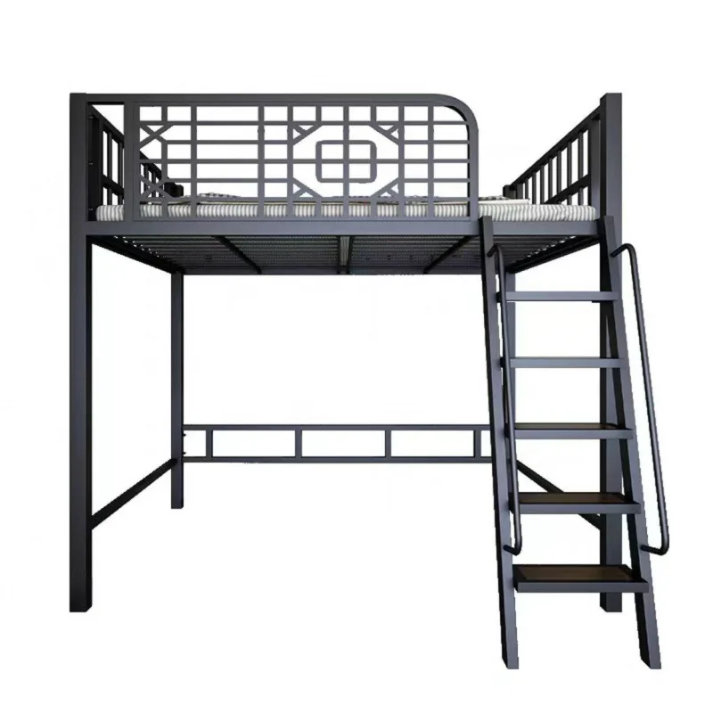 

Space saving retro Chinese style duplex bed wrought iron elevated loft bed