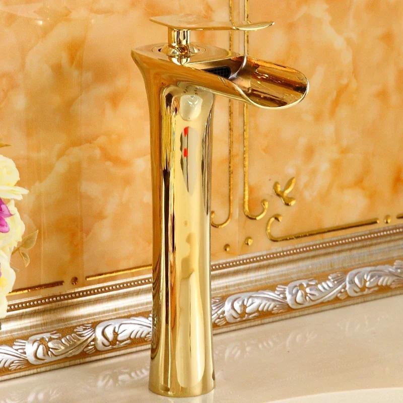 Household European American washbasin faucet Hot and cold  faucet Undercounter basin Marble gold faucet