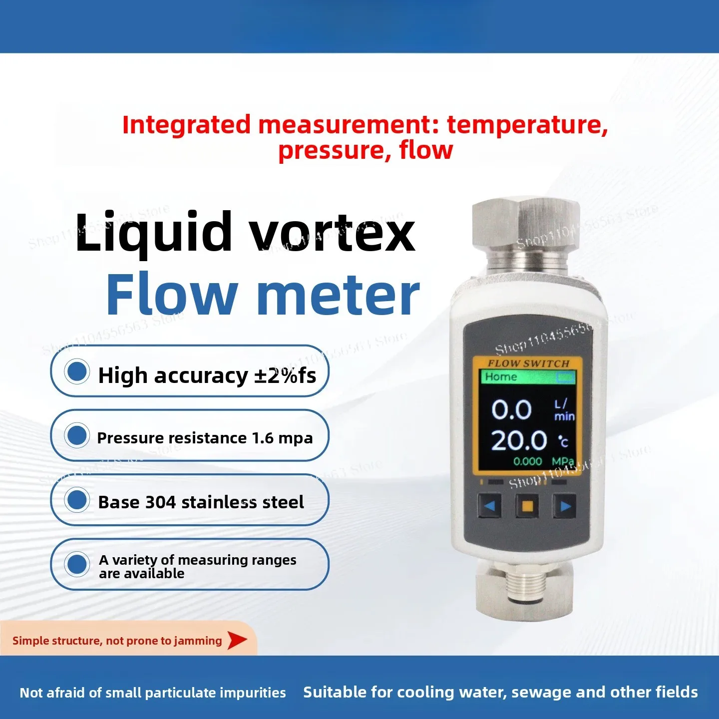 High-precision Vortex Flowmeter, Liquid Water Flow Monitoring, Industrial Flow Meter with Temperature Detection