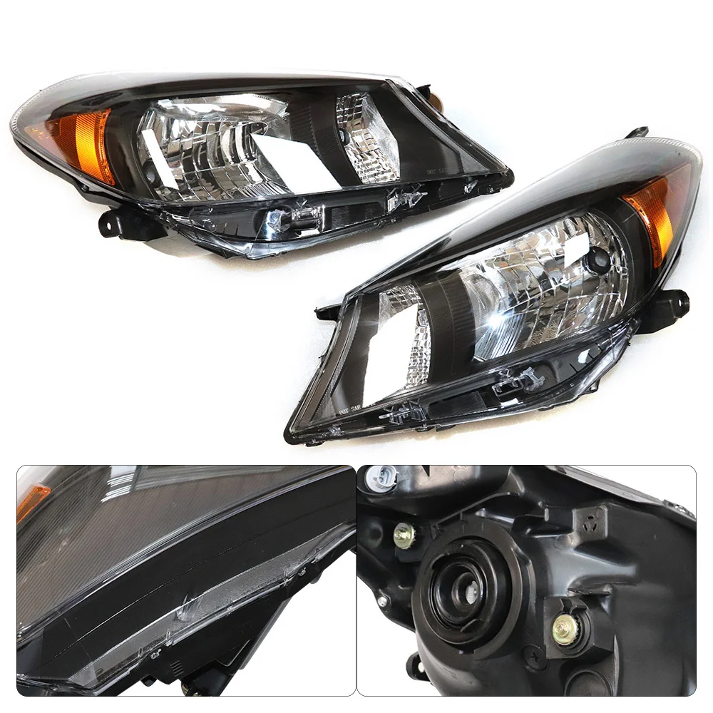 

Driver and Passenger Side Black Housing Halogen Headlight For Toyota Yaris/Vitz 2012 2013 2014 Hatchback