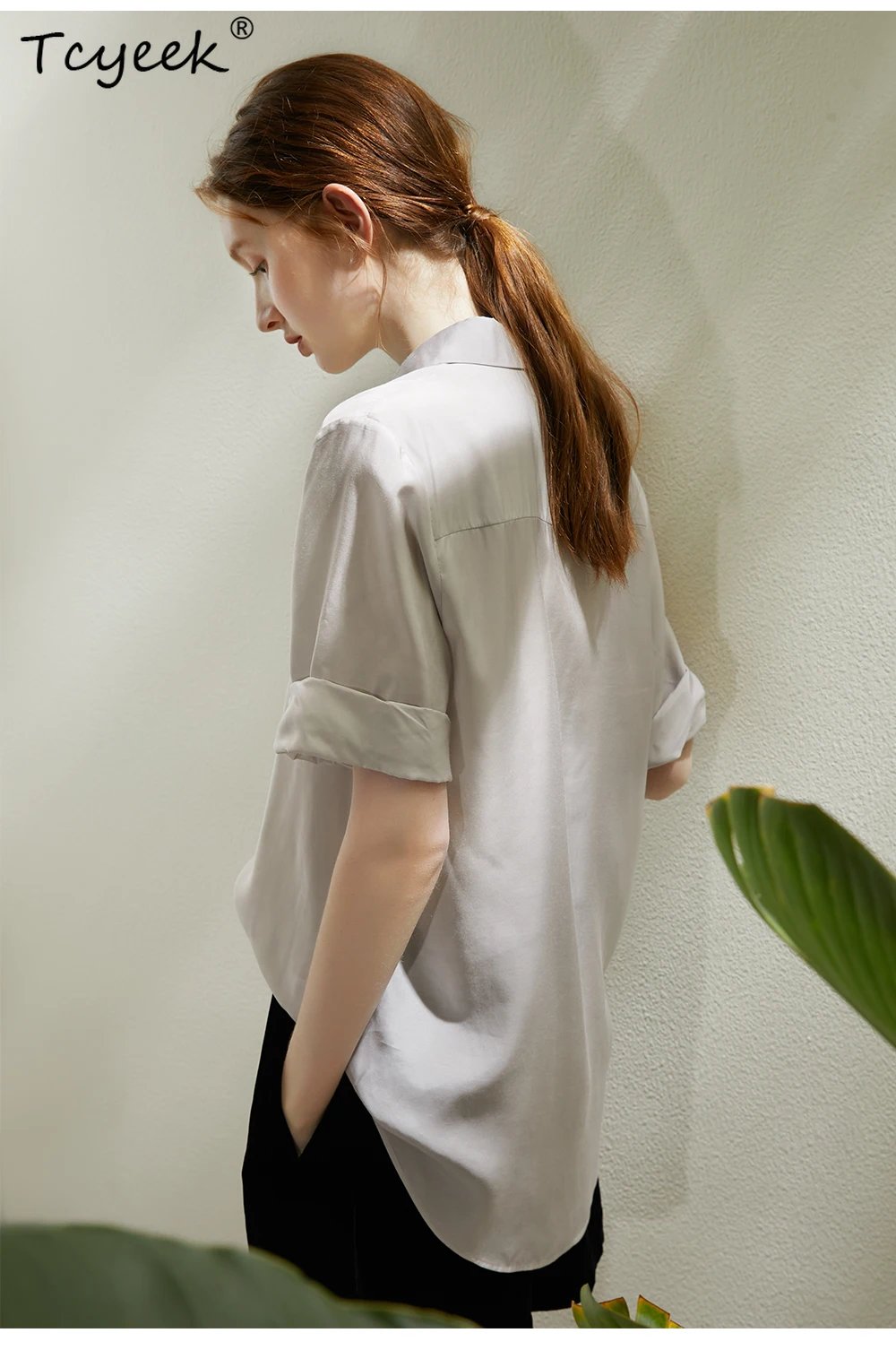 

Tcyeek, 20%Natural Silk Elegant Shirts, Women Short Sleeve Lapel Solid, Office Commute Blouse, 2024 Summer Autumn Top T47153QM