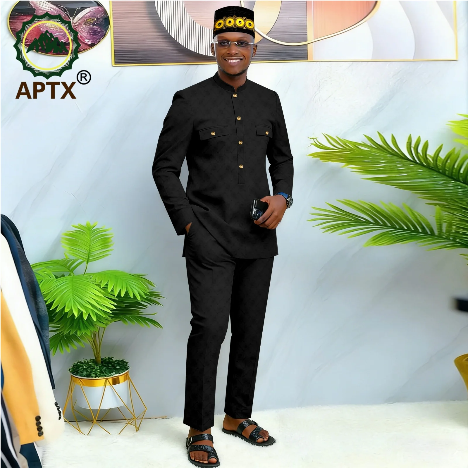 Dashiki African Men Embroidered Suit Trousers Hat 4 Piece Men's Outfits Muslim Garments Party Wedding Evening Clothes 2616015