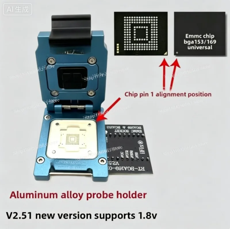 RT809H EMMC BGA153/169 Dedicated Programming Socket – Aluminum Alloy Probe Burn-in Test Fixture for Emmc Nand