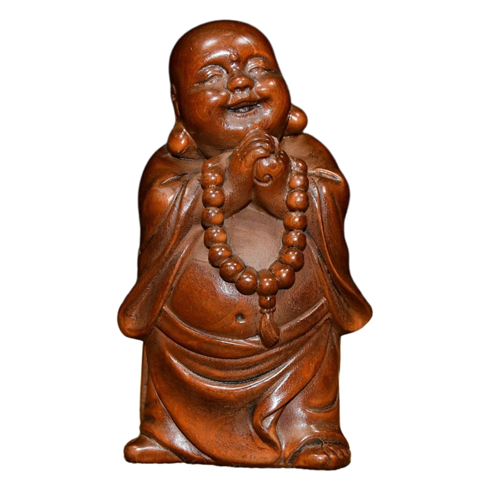 Figurine en bois sculptée à la main, Sculpture de bouddha riant, joie spirituelle chinoise, tolérance de compassion, jointure, harmonie, sérénité