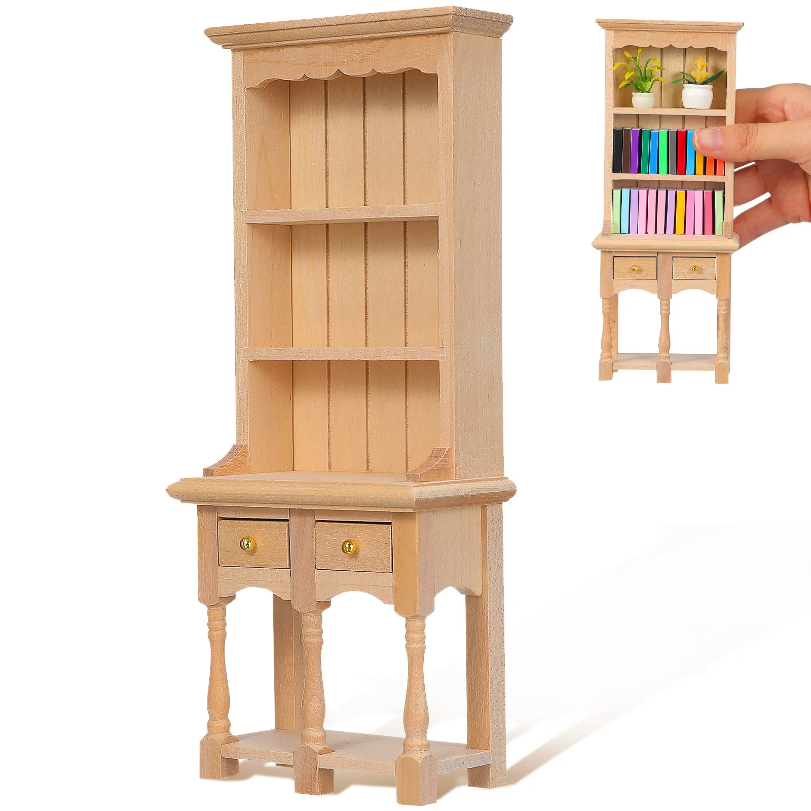 

Miniature Cabinet Wood Bookcase for Mini House Furniture High Durability Vivid Interior Decoration Novel Gift for Collectors