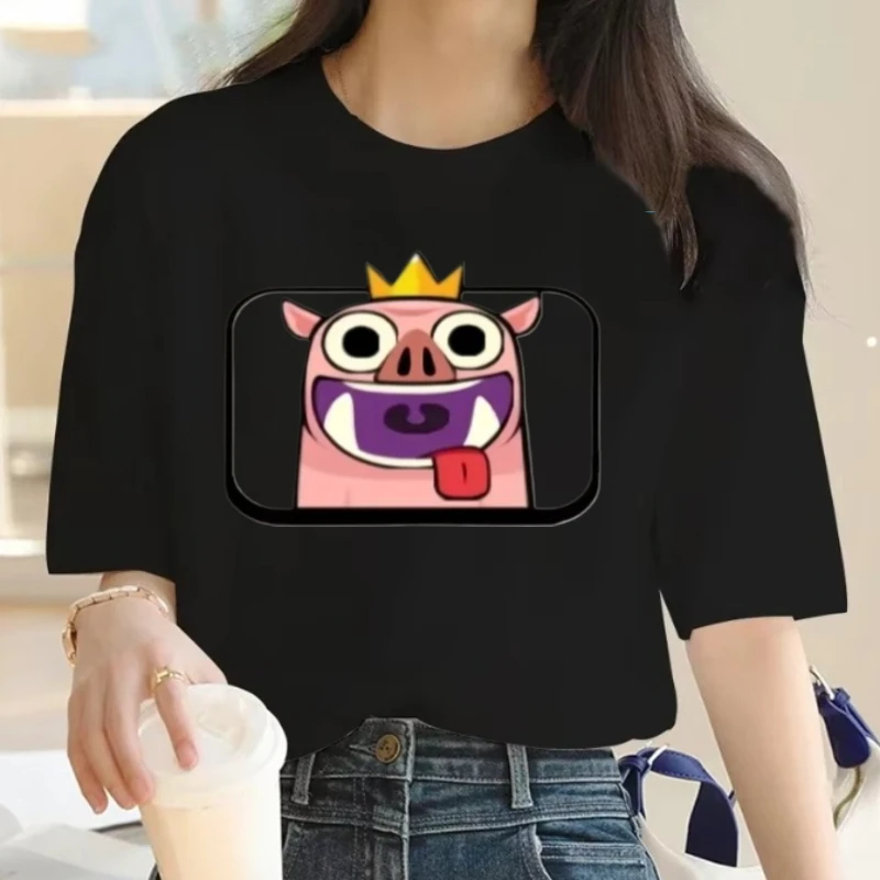 تي شيرت برسومات Emote Clash Royale للرجال والنساء مع تاج كاجوال من القطن بأكمام قصيرة ورقبة مستديرة تي شيرت لطيف بأكمام قصيرة