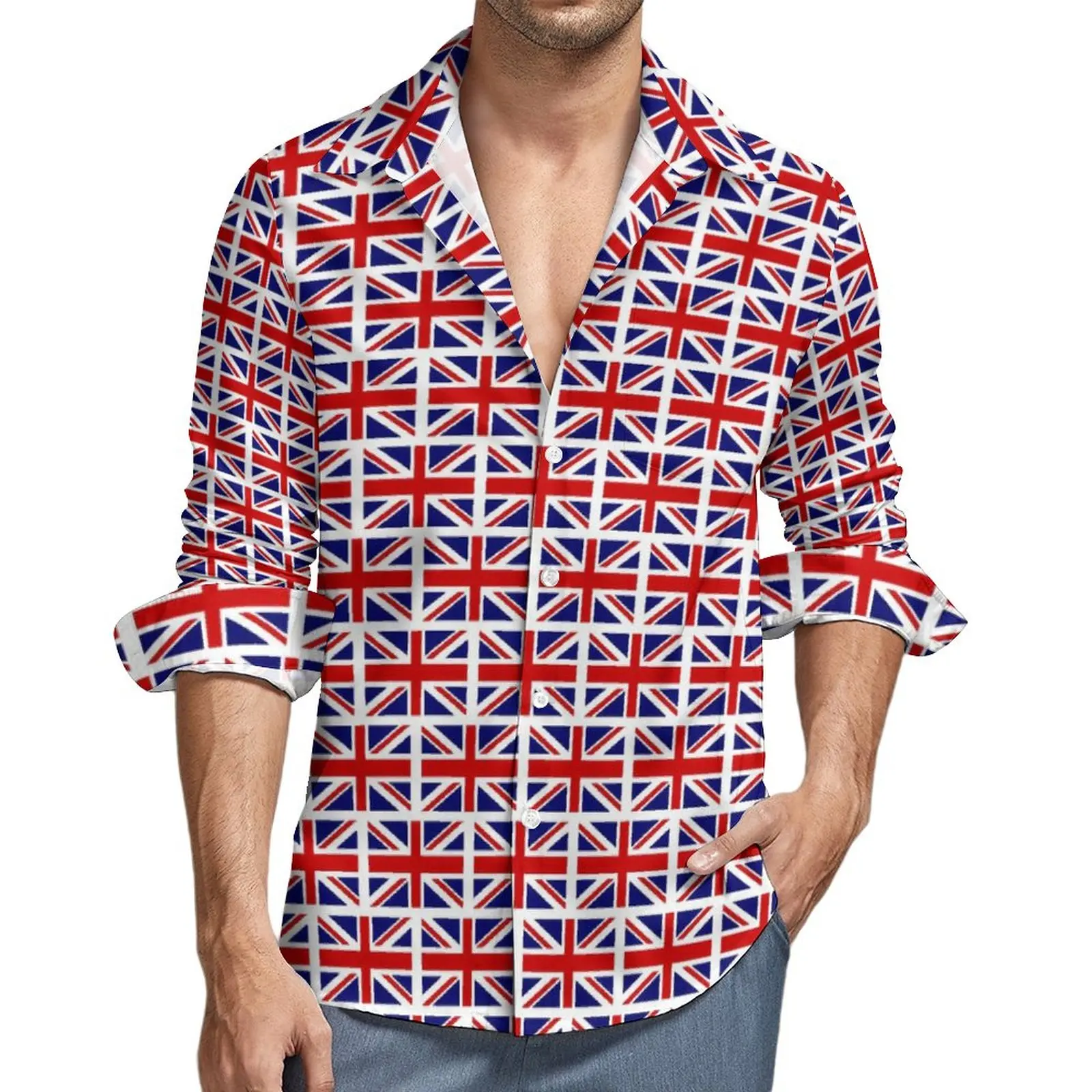 

UK Flags Print Shirt Autumn British Union Casual Shirts Men Novelty Blouses Long Sleeve Graphic Streetwear Clothes Plus Size 4XL