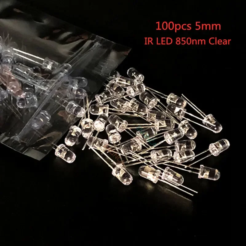 

100pcs 5mm IR LED 850nm Clear Lens Infrared Diode 20mA Transparent 5 mm 850 nm LED Lamp Through Hole Light Emitting Diode