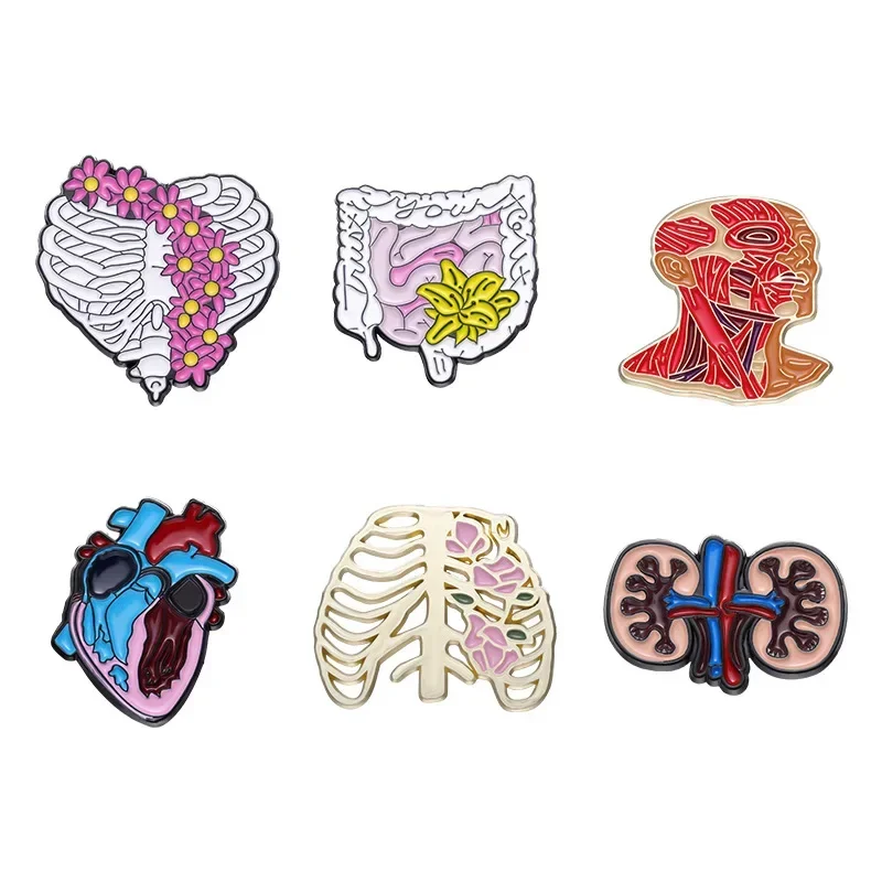 الصنوبر الإبداعية منتج جديد القلب الجهاز سلسلة بروش شخصية الكرتون الضلع الكلى على شكل شارة معدنية دبابيس لحقائب الظهر