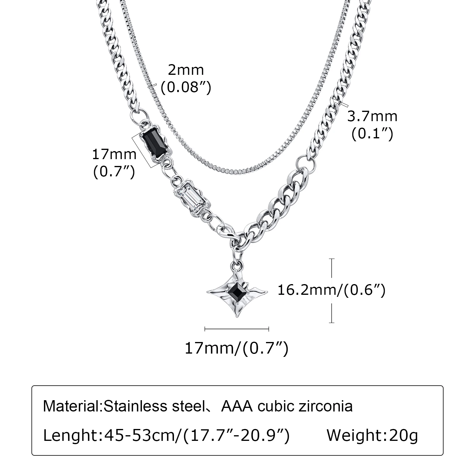Black Star Charm Choker Necklace for Man Woman Stainless Steel Jewelry Double Link Chain Stacking Collar Birthday Christmas Gift