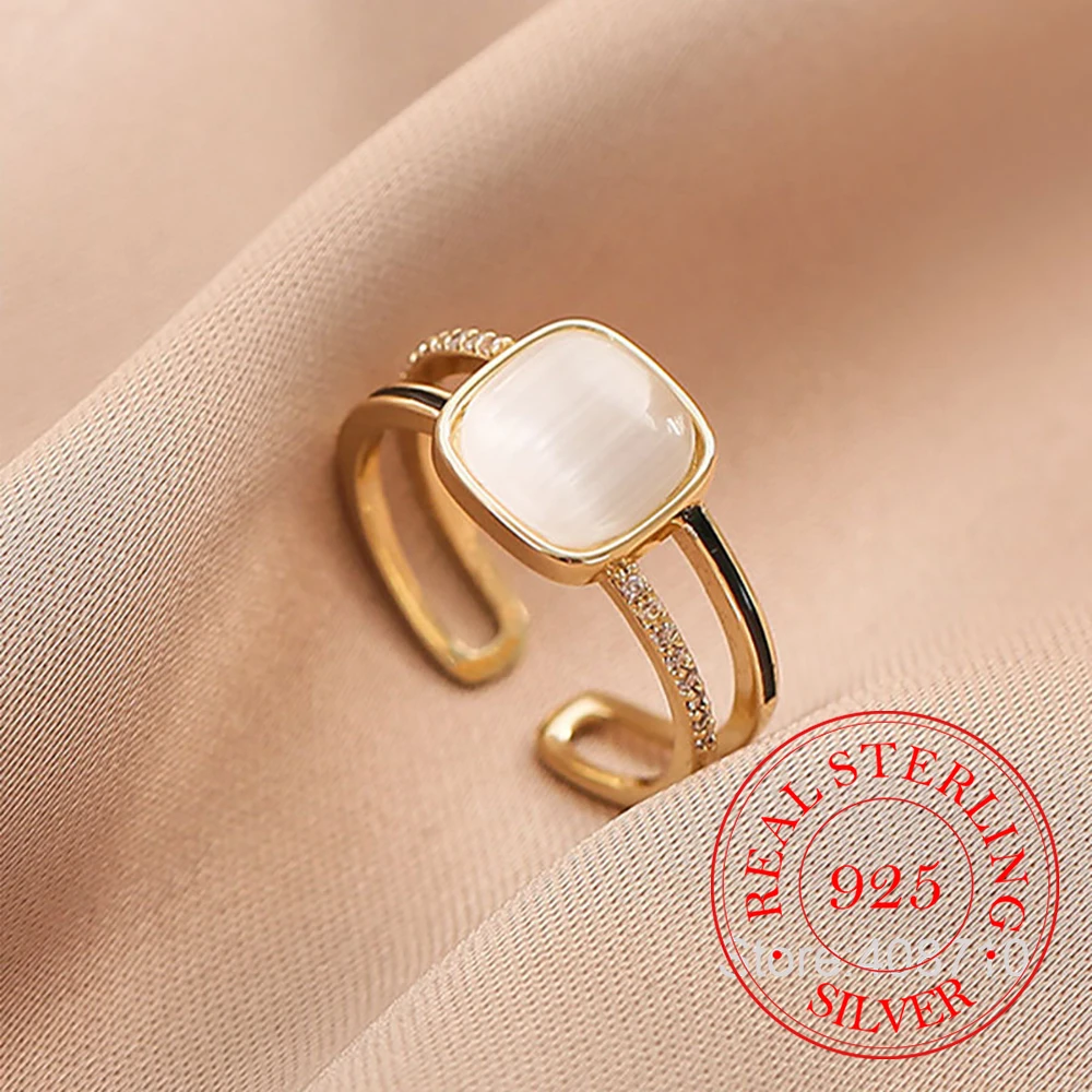 925 Sterling Silver Jewelry 18K Gold Plated Luxury Crystal Opal Stone Finger Rings for Women Wedding Party Jewelry Gift