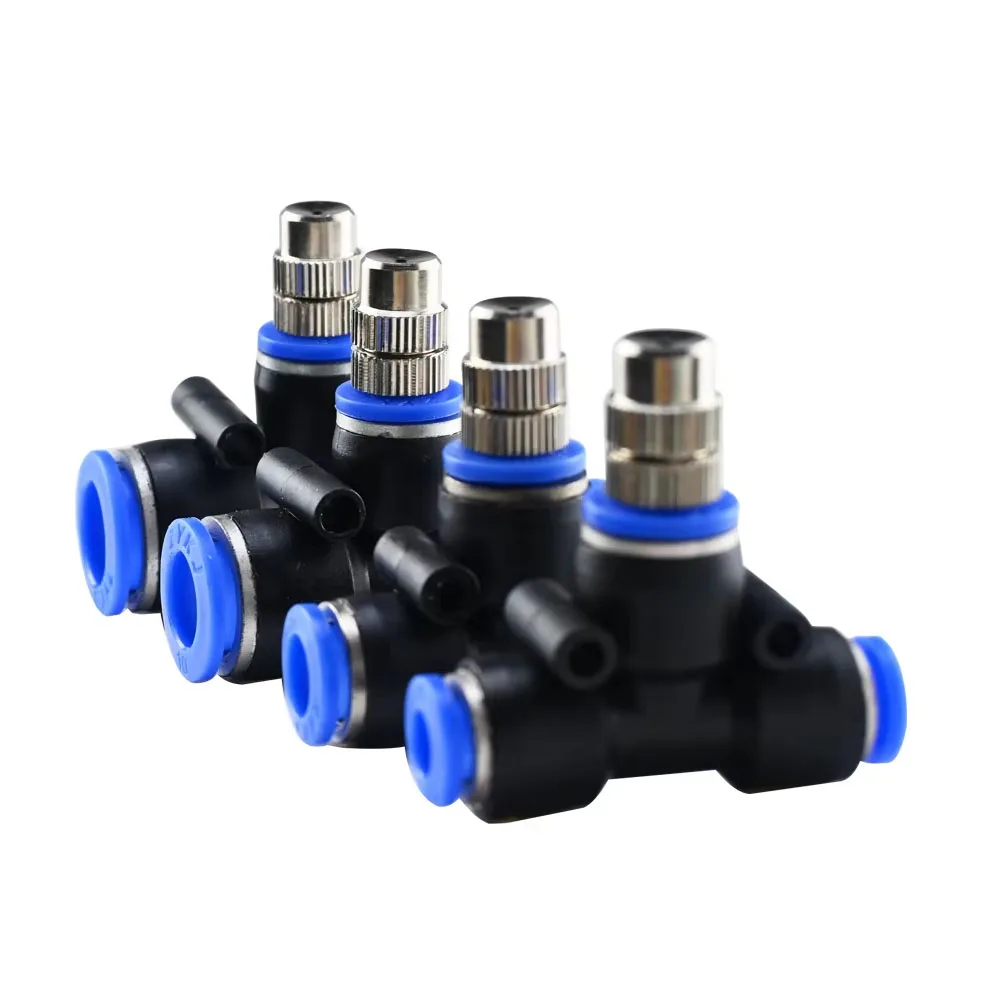 8mm Push-Lock Adjustable Misting Nozzle with 6-12 Mm T-Fittings for Garden Patio Cooling Greenhouse Irrigation System