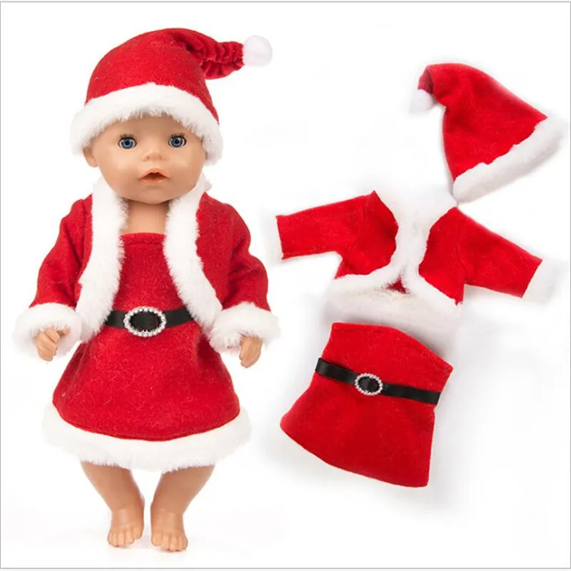 Baby Reborn Doll Christmas Dress Santa Claus Clothes Hat for 18 Inch Doll Winter Wear Baby Girl Christamas New Year Gift