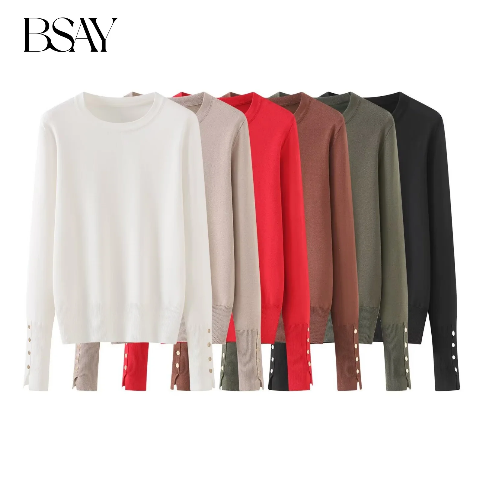 

Вязаный свитер BSAY для женщин, модный осенне-зимний новый пуловер с длинными рукавами и круглым вырезом, шикарные женские вязаные свитера Mujer